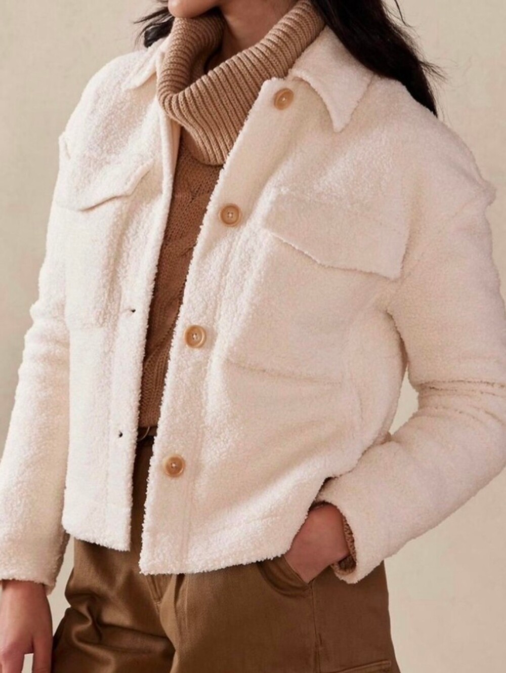 BANANA REPUBLIC Women's XXS Cream White Sherpa Trucker Jacket